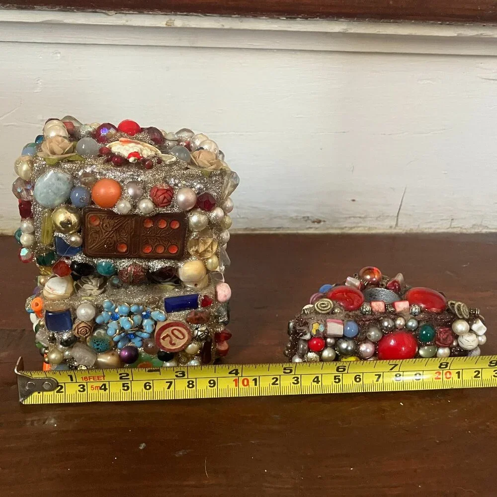 3 Handmade Pen/ Pencil/ Brush holders mosaic of beads, faux pearls, sparkles
